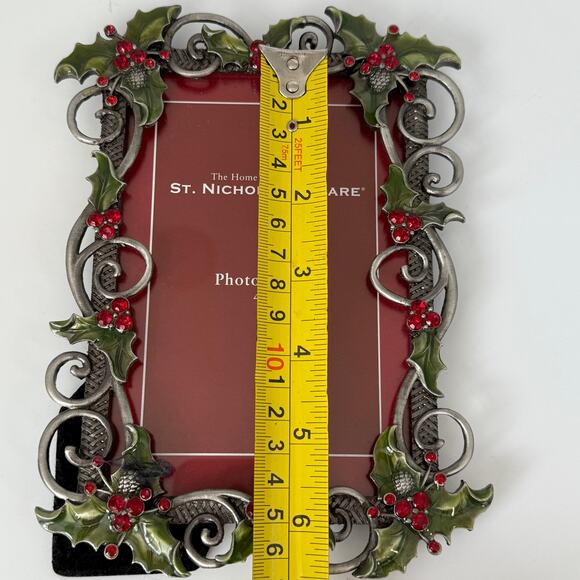 St Nicholas Square Metal Christmas 4x6 Holiday Picture Frame Holly Red Jewels - Picture 7 of 8
